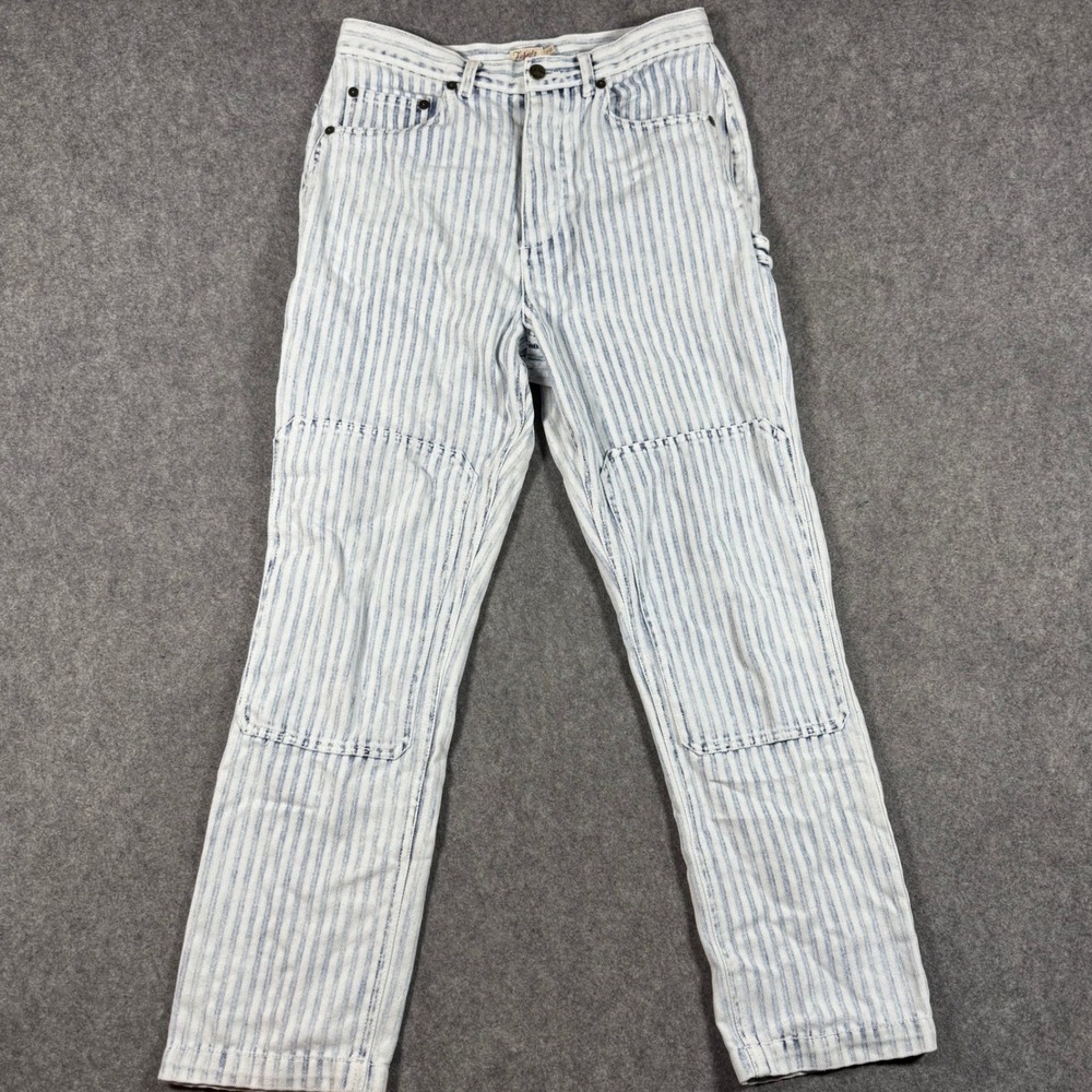 Faherty Pants Womens Fits 29x27 Blue White Hickory Stripe Double Knee Utility